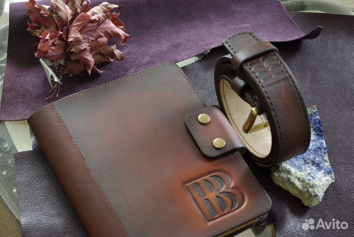 Ремень + блокнот. Кожа буйвола. Ручная работа