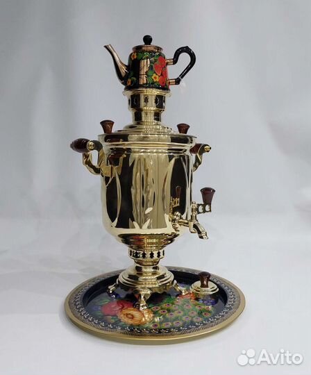 Тульский дровяной самовар с подносом и чайником