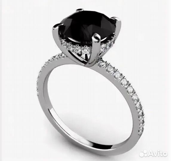 Кольцо с черным бриллиантом 1,3 ct