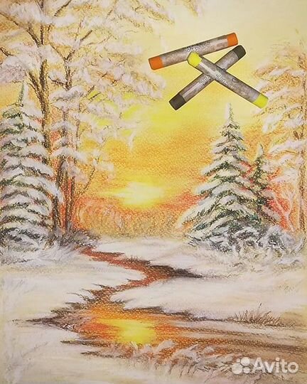 Картина пастелью Зимний лес