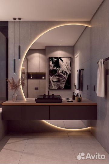Зеркало с подсветкой в ванную полукруглое Isabella