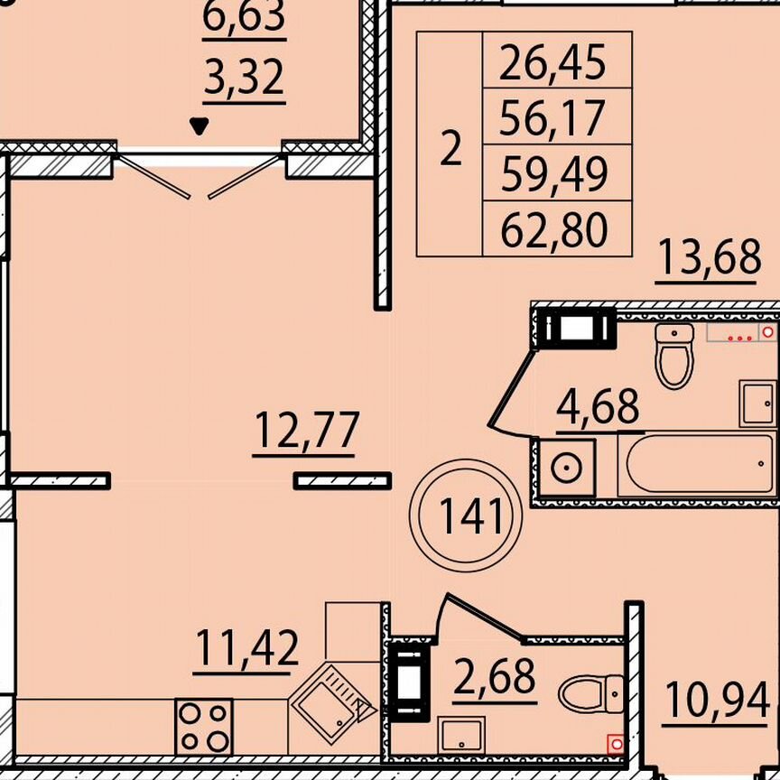 2-к. квартира, 56,2 м², 2/4 эт.