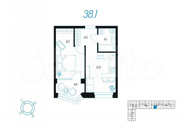 1-к. квартира, 38,1 м², 8/24 эт.