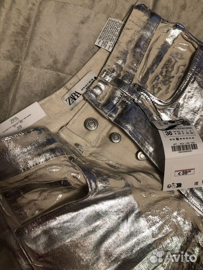 Джинсы Zara 36 размер straight металлик оригинал