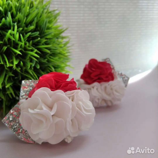 Белые Бантики, резинки для волос ручной работы