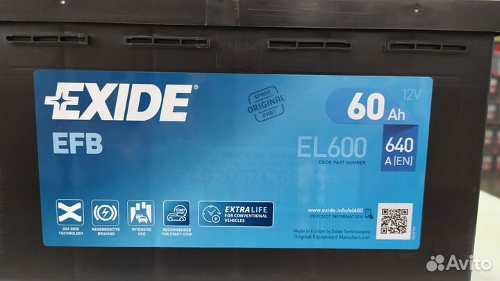 Аккумулятор 60Ah 640A Exide EFB start-stop премиум