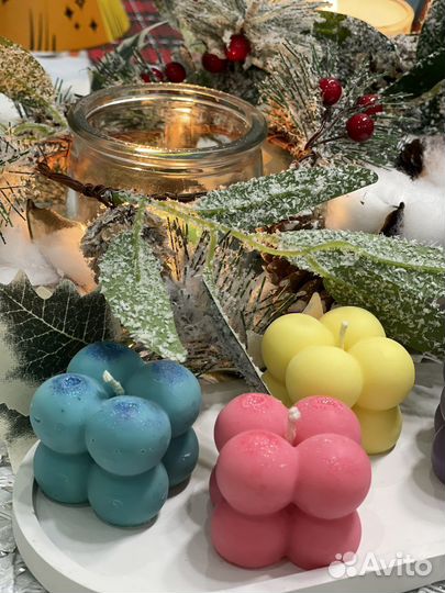 Набор: 4 свечи Bubble на подносе из гипса