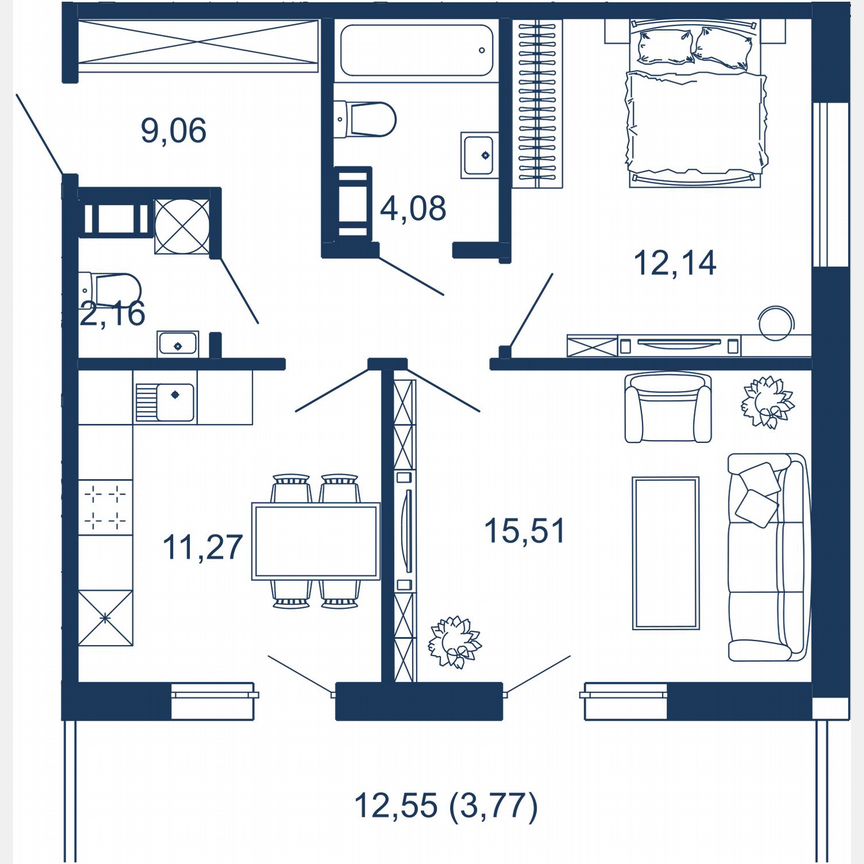 2-к. апартаменты, 58 м², 5/5 эт.