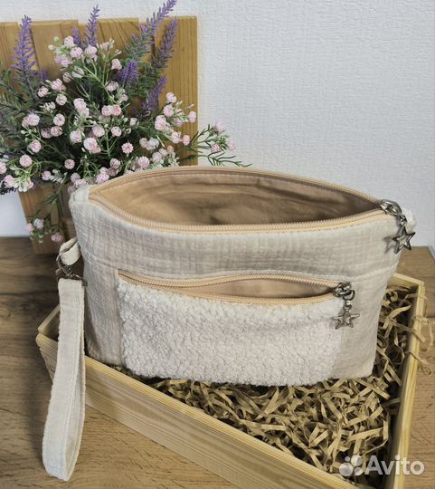 Косметичка с двумя отделениями, ручная работа