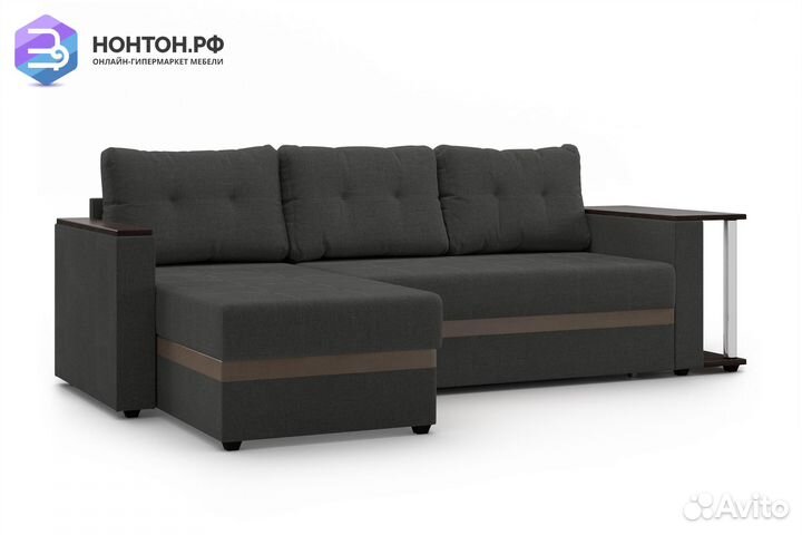Диван угловой дельфин Атланта серый / коричневый