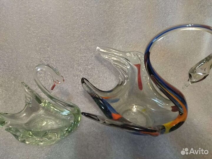 Лебеди цветное стекло СССР пара