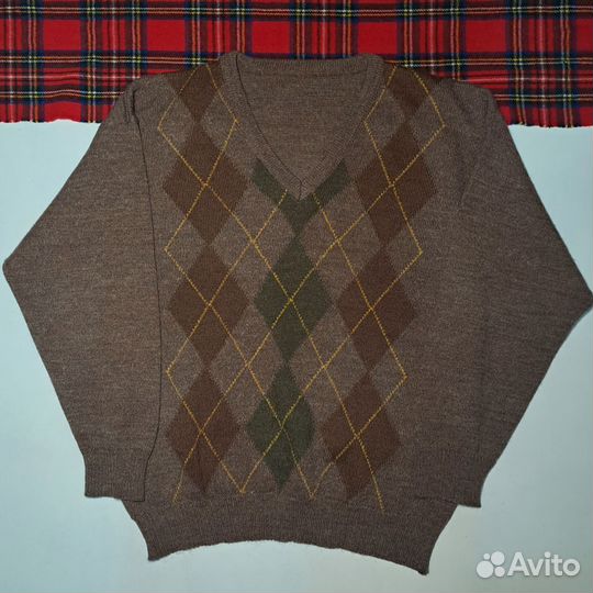 Винтажный шерстяной джемпер V-neck Made in France