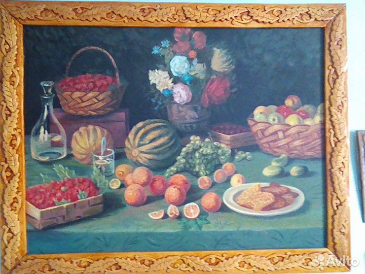 Картина натюрморт с резьбой рамки