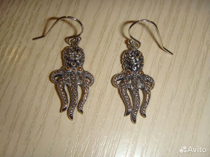 Samuel B серьги осьминоги серебро золото оригинал