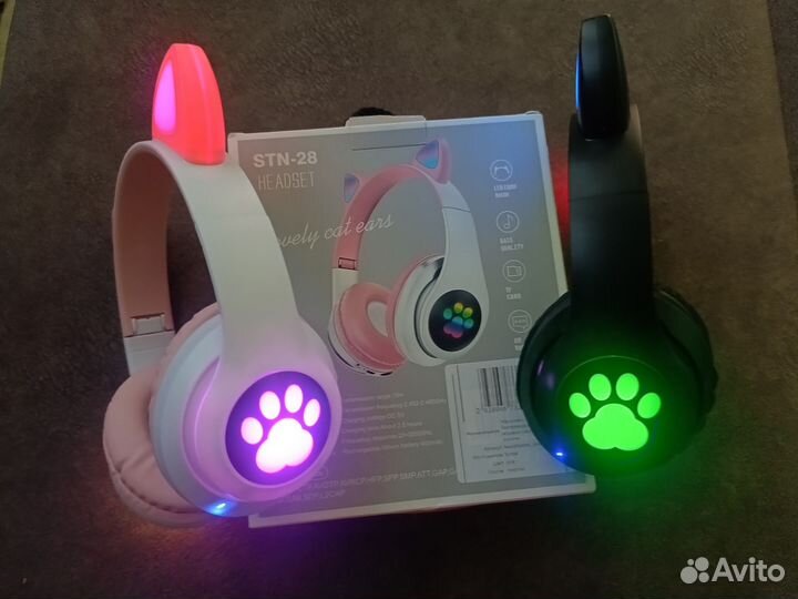 Беспроводные наушники с ушками светящиеся