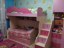 Детская кровать чердак мдф со столом и шкафом