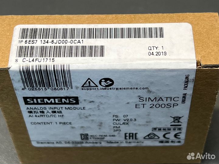 Siemens 6ES7 134-6JD00-0CA1 новый, 2019 г.в. 1 шт