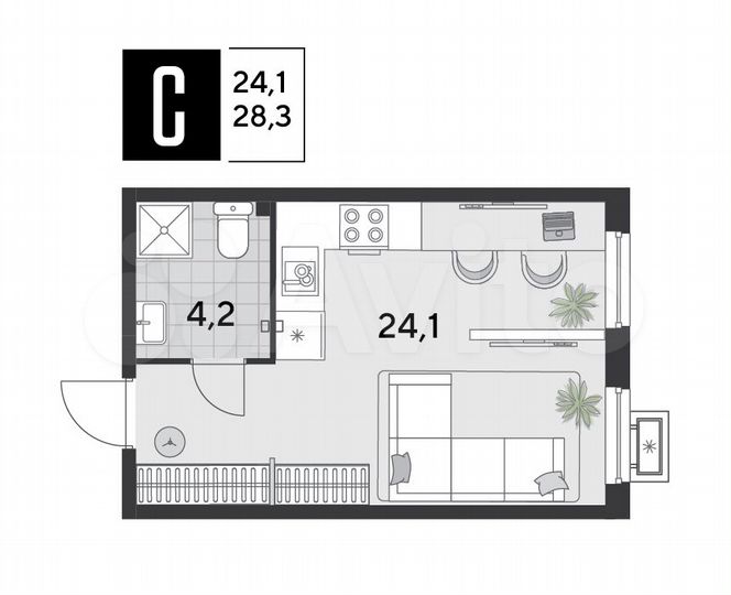 Квартира-студия, 28,3 м², 2/9 эт.