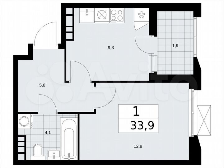 1-к. квартира, 33,9 м², 20/22 эт.