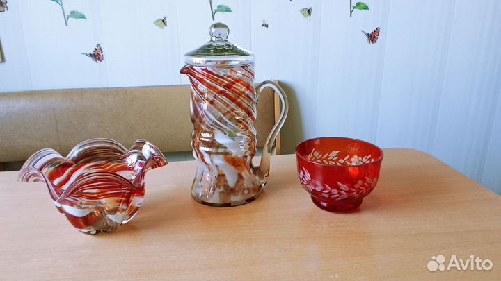 Графин. Салатник. Конфетница. Цветное стекло. СССР