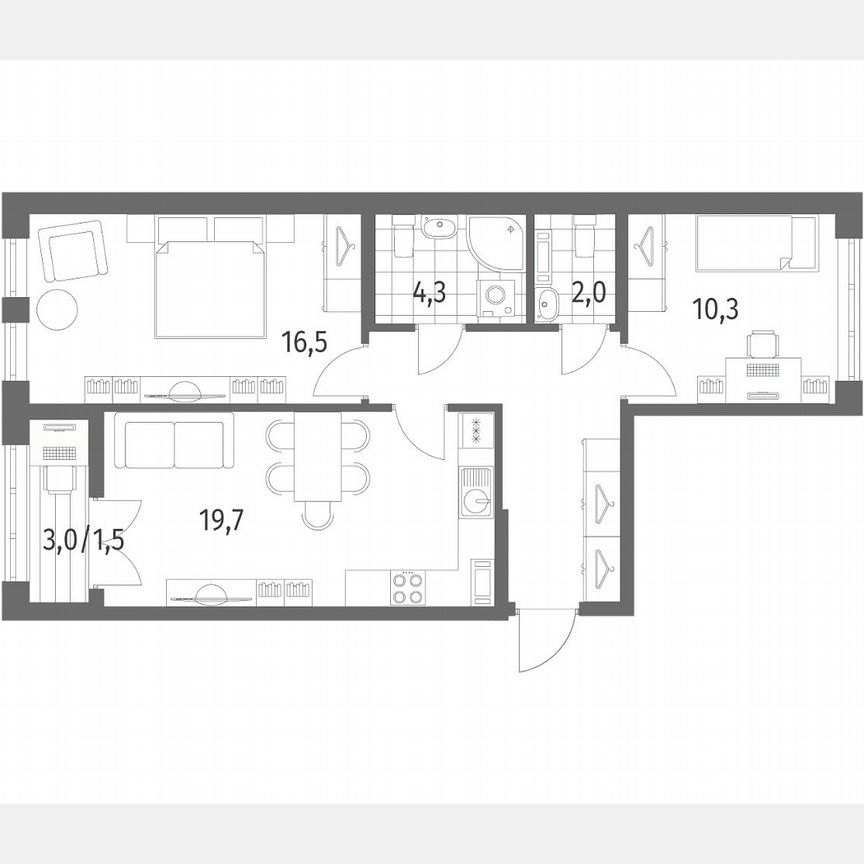 2-к. квартира, 65,3 м², 7/8 эт.