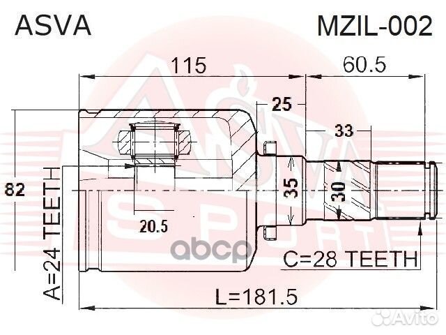 ШРУС лев. mazda 3/5/axela/biante/premacy mzil002