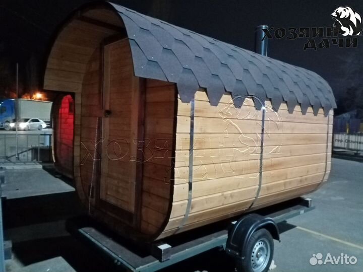 Мобильная Баня бочка 2х3.5 на прицеп заказчика
