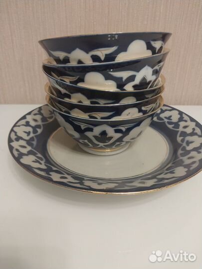 Блюдо (лаган) и 5 косушек. Узбекские. Пахта