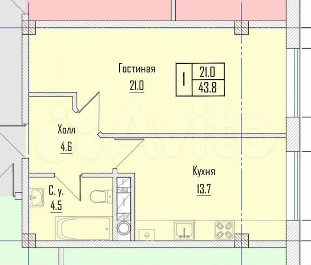 1-к. квартира, 43,8 м², 11/11 эт.