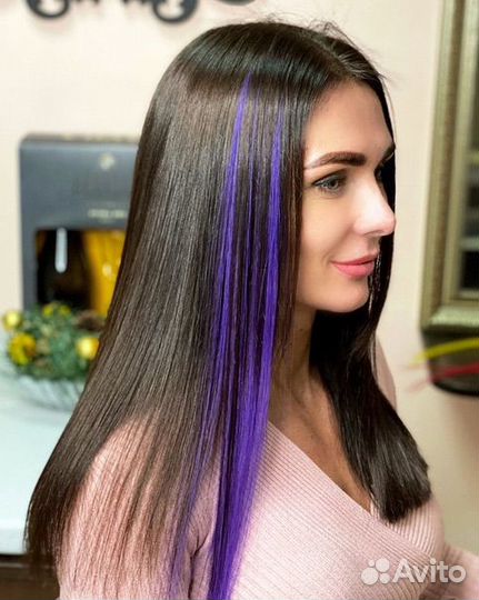 Наращивание натуральных цветных прядей