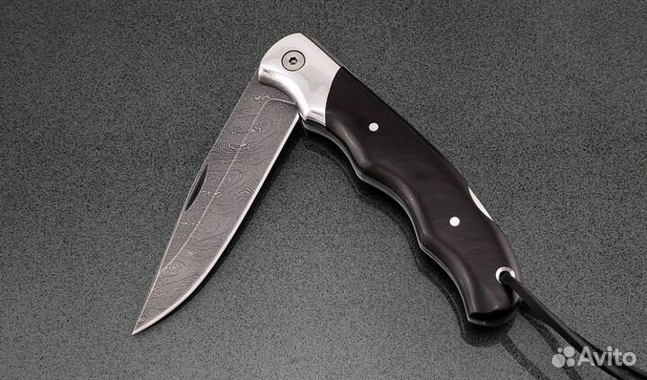 Нож складной Белка дамаск черный граб дюраль