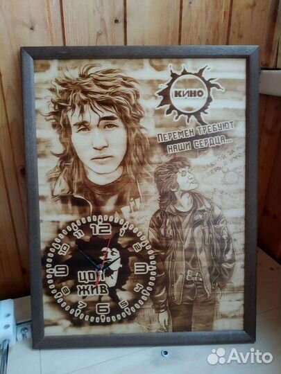 Картина, выжигание, часы