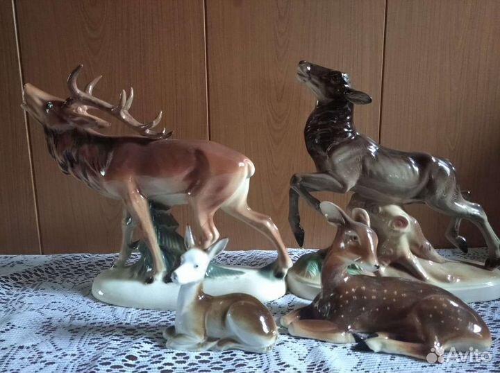 Статуэтки фарфор,металл:Олень, медведь