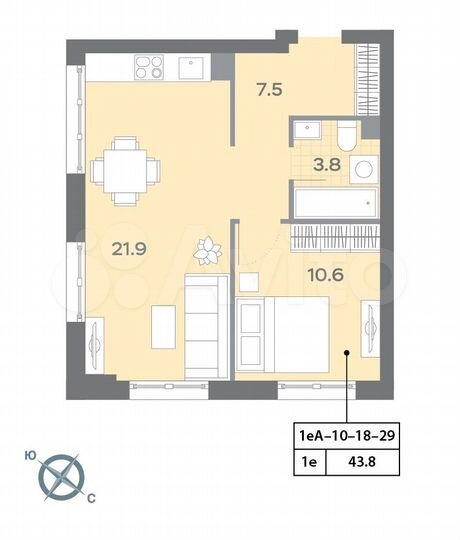 1-к. квартира, 43,7 м², 24/32 эт.