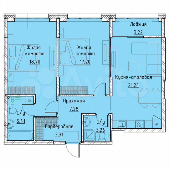 2-к. квартира, 77 м², 14/16 эт.