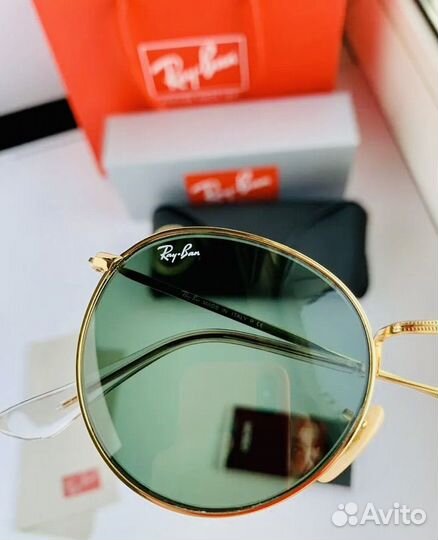 Очки ray ban round metal зеленые