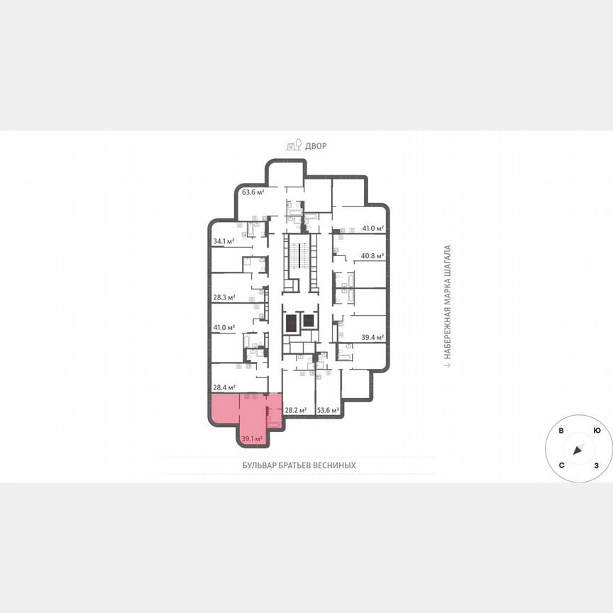 1-к. квартира, 39,1 м², 10/43 эт.