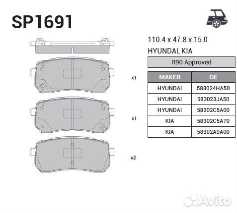 Колодки задние Kia Sorento Prime GP1691