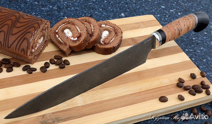 Кухонный нож Шеф № 14 К340 береста черный граб