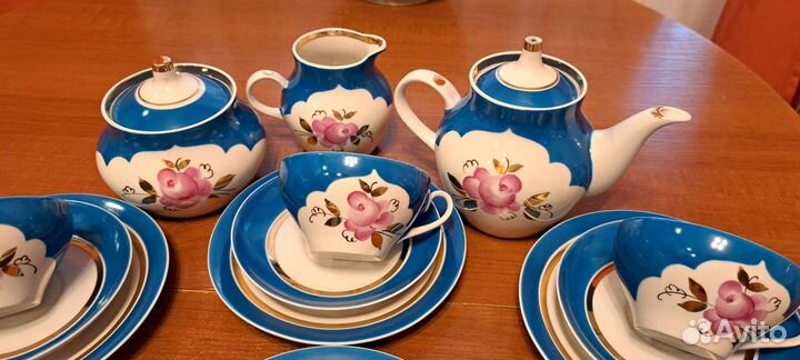 Сервиз чайный бирюзовый Дулево Агашки СССР