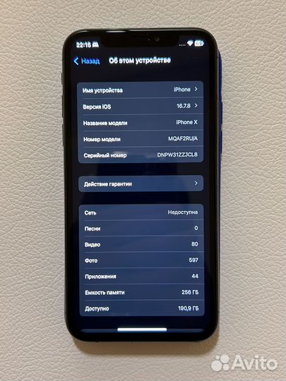 iPhone X, 256 ГБ