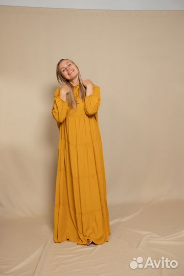 Платье макси горчичное Besh