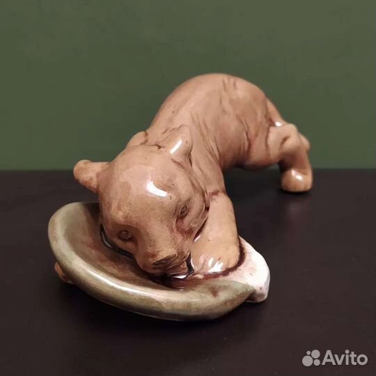 Тигрёнок, обливная керамика, статуэтка СССР