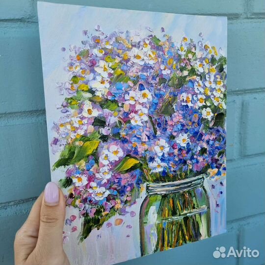 Картина маслом цветы ромашки гортензия маслом