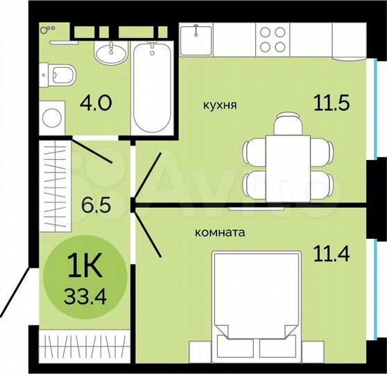 1-к. квартира, 33,4 м², 6/17 эт.