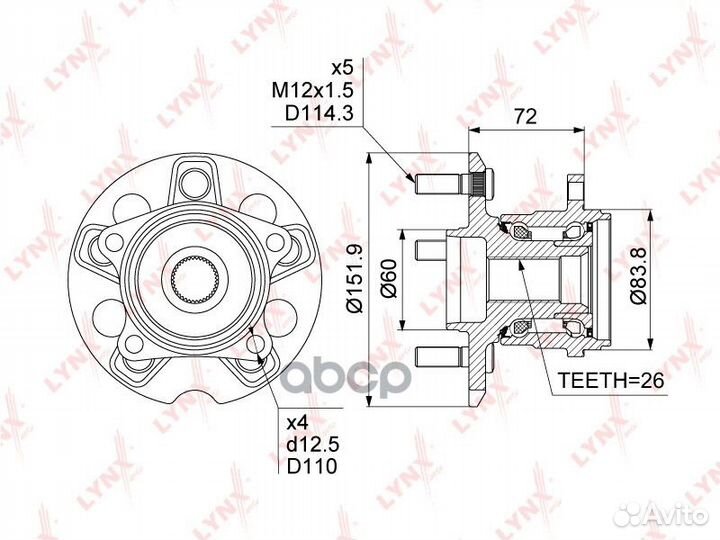 Ступица колеса зад прав/лев WH1352 lynxauto