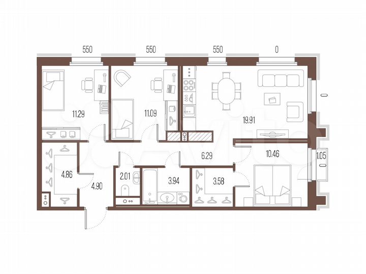 3-к. квартира, 78,3 м², 6/10 эт.