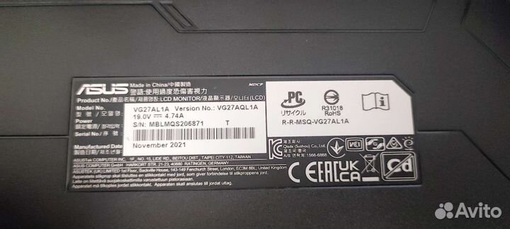 Монитор игровой asus vg27aql1a 27 2k 170гц