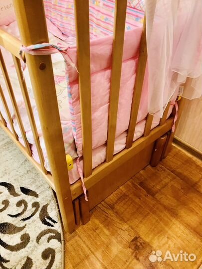 Кроватка, матрас, бортики, балдахин