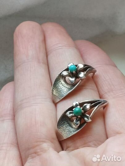 Серьги с бирюзой, серебро 875 пр, винтаж